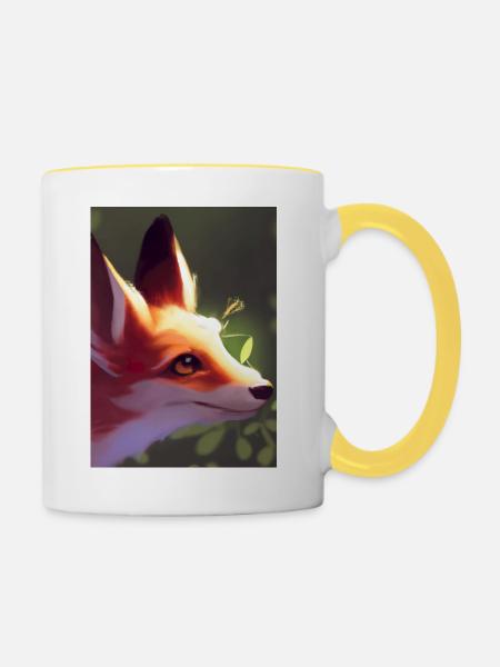 Niedliche Fuchs-Malerei - Tasse zweifarbig - Weiß/Gelb