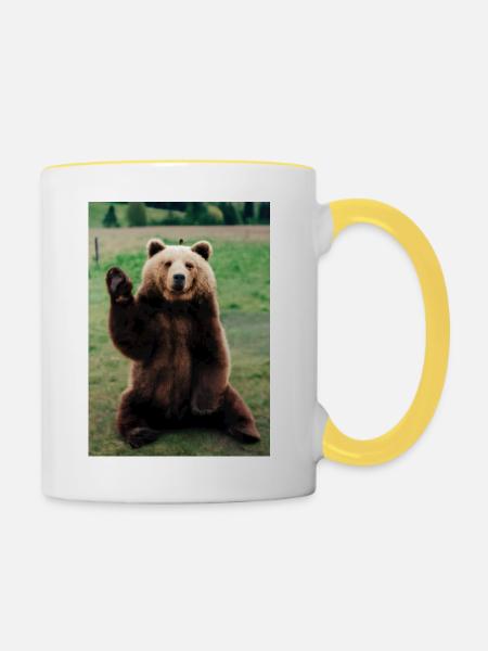 Niedlicher Hallo-Bär - Tasse zweifarbig - Weiß/Gelb