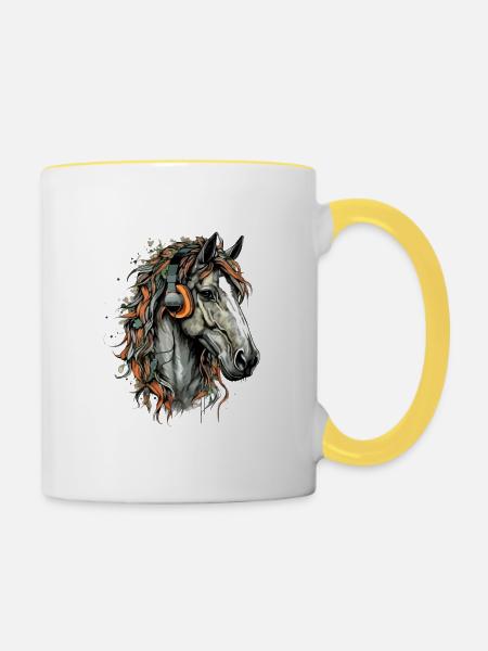 Koni, das audiophile Pferd - Tasse zweifarbig - Weiß/Gelb