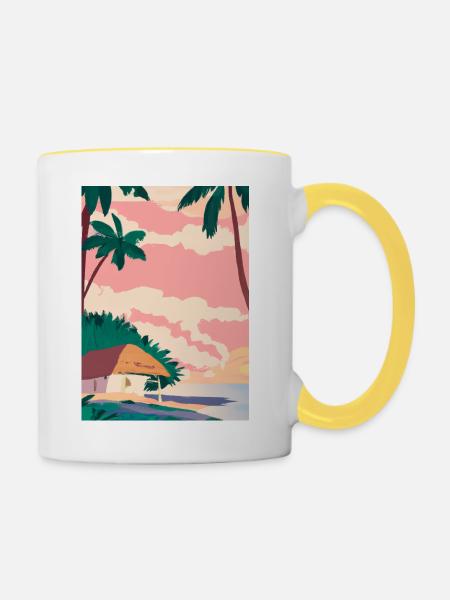 Hawaii Malerei - Tasse zweifarbig - Weiß/Gelb