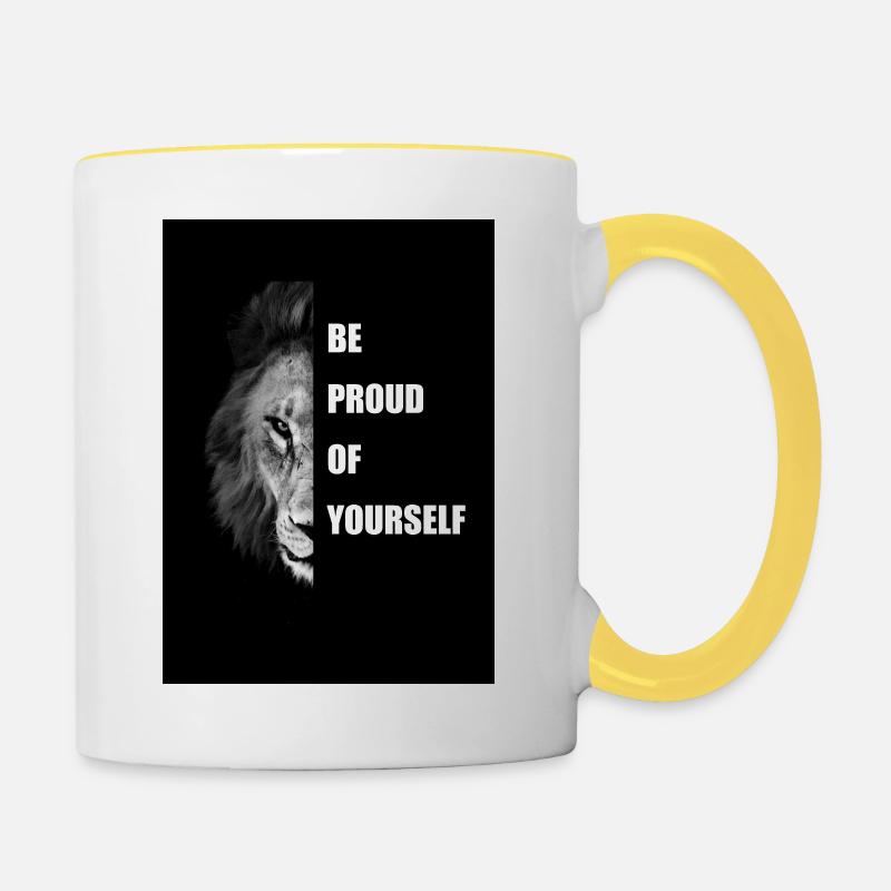 Sei stolz auf dich wie ein Löwe - Tasse zweifarbig - Weiß/Gelb