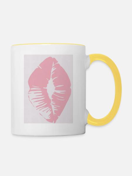 Rosa Lippen - Tasse zweifarbig - Weiß/Gelb