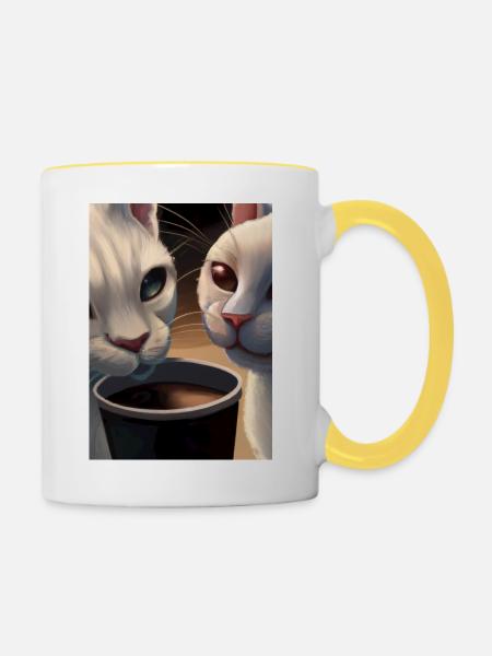 Two Cats Kaffee - Tasse zweifarbig - Weiß/Gelb