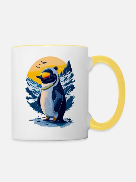 Niedlicher Pinguin - Tasse zweifarbig - Weiß/Gelb