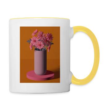 Fancy Blumen Vase - Tasse zweifarbig - Weiß/Gelb - Rechts
