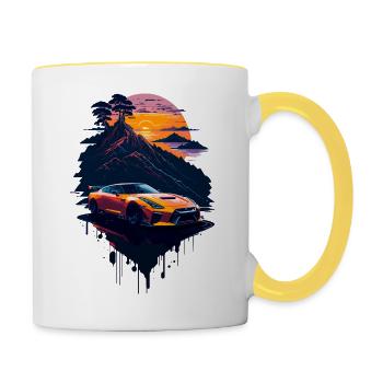 Voiture de sport classique - Mug contrasté - blanc/jaune - Droite