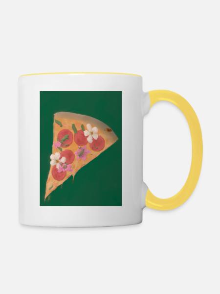 Blümchen-Pizza - Tasse zweifarbig - Weiß/Gelb