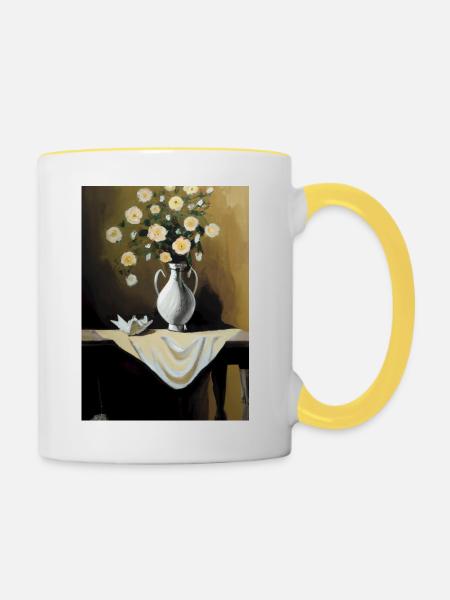 Fancy Blumen Vase - Tasse zweifarbig - Weiß/Gelb