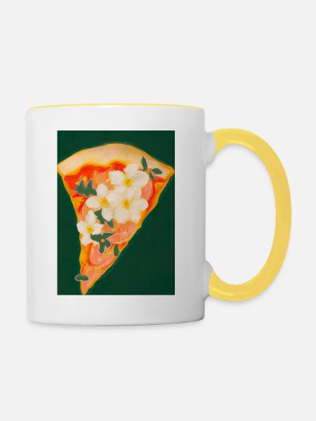 Blümchen-Pizza - Tasse zweifarbig - Weiß/Gelb