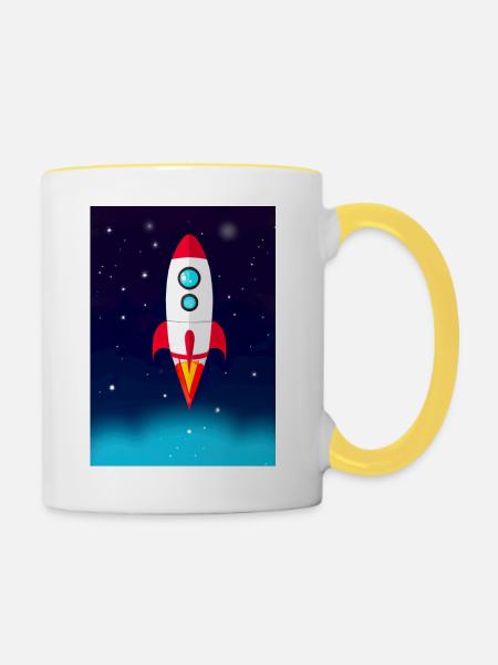 Fliegende Weltraumrakete - Tasse zweifarbig - Weiß/Gelb