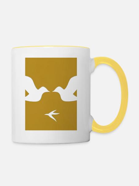 Liebende Vögel - Tasse zweifarbig - Weiß/Gelb