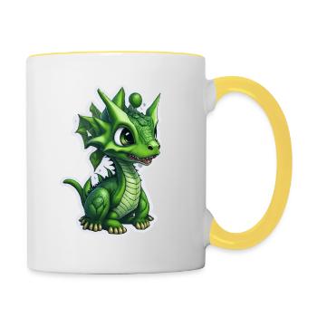 Bébé dragon, mignon, heureux, souriant - Mug contrasté - blanc/jaune - Droite