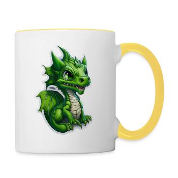 Bébé dragon, mignon, heureux, souriant - Mug contrasté - blanc/jaune - Droite
