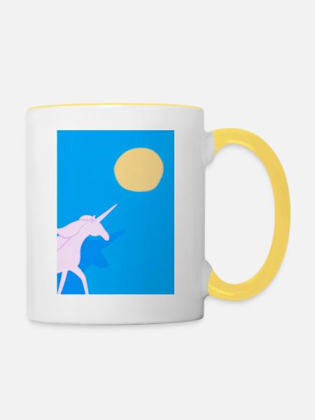 Minimales Einhorn - Tasse zweifarbig - Weiß/Gelb