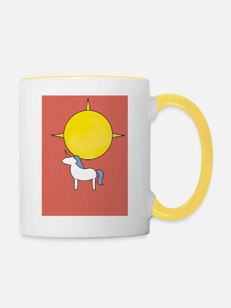 Minimales Einhorn - Tasse zweifarbig - Weiß/Gelb