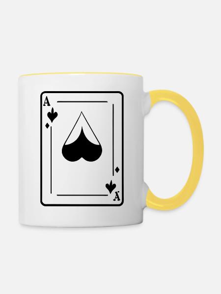 Spielkarte Ass - Tasse zweifarbig - Weiß/Gelb