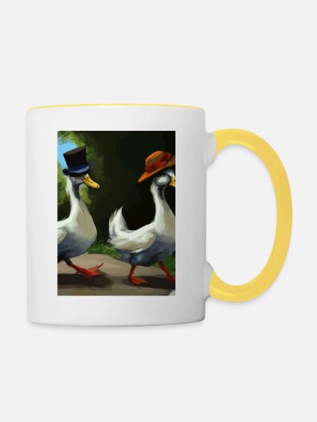 Zwei Enten - Tasse zweifarbig - Weiß/Gelb