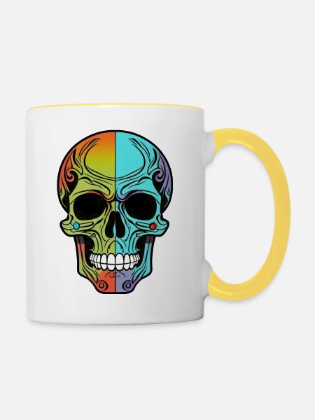 Skull OrangeBlue - Tasse zweifarbig - Weiß/Gelb