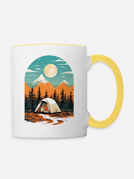 Retro Camping Design - Tasse zweifarbig - Weiß/Gelb