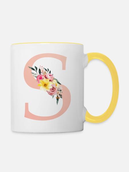 S Monogramm Floral - Tasse zweifarbig - Weiß/Gelb