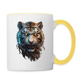 Tiger Tattoo Cyberpunk Robot - Contrasting Mug - white/yellow - Right