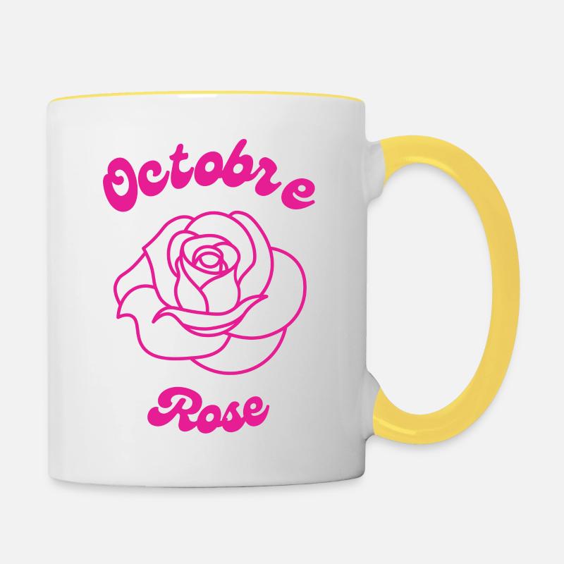 Rosa Oktober, sag es mit einer Blume - Tasse zweifarbig - Weiß/Gelb