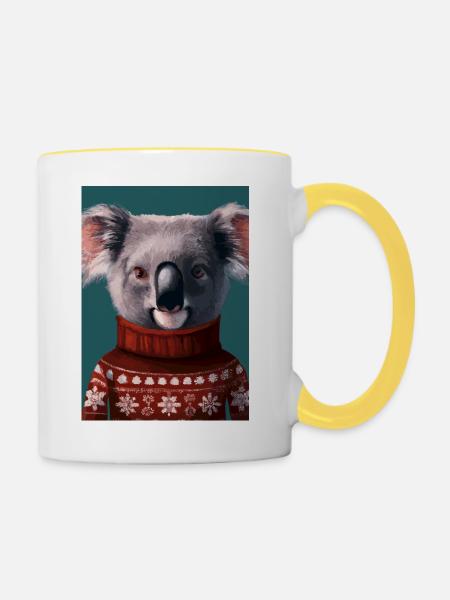 Koala im Weihnachtspullover - Tasse zweifarbig - Weiß/Gelb