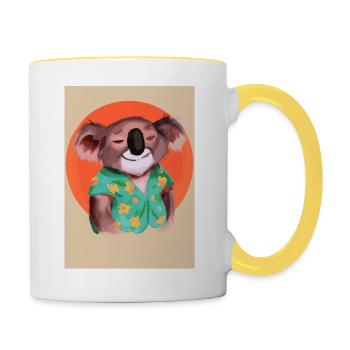Koala mit Hawaii-Hemd - Tasse zweifarbig - Weiß/Gelb - Rechts