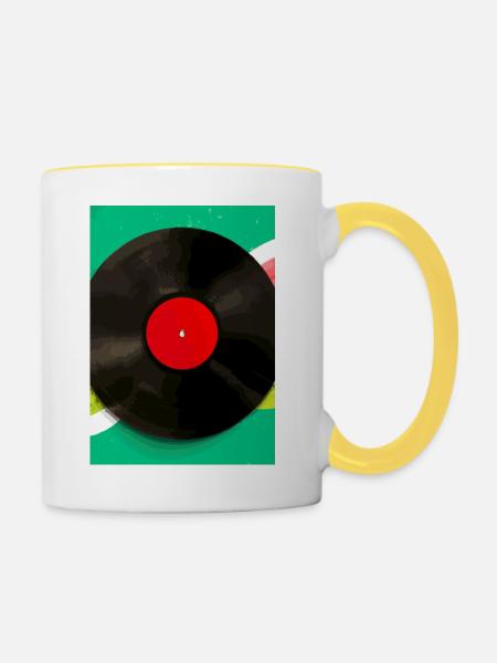 Retro Vinyl Platte Bunt - Tasse zweifarbig - Weiß/Gelb