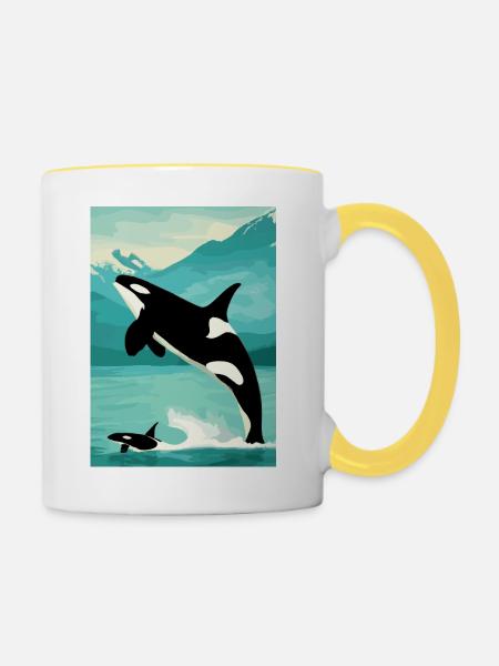 Familie der Wale - Tasse zweifarbig - Weiß/Gelb
