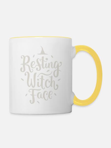 Ruhendes Hexengesicht - Tasse zweifarbig - Weiß/Gelb
