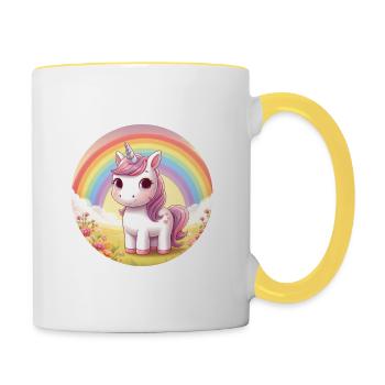 Licorne super mignon bébé licorne - Mug contrasté - blanc/jaune - Droite
