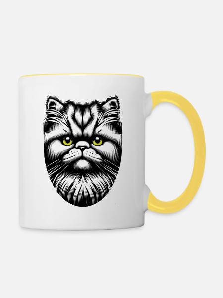 Katzengesicht - Tasse zweifarbig - Weiß/Gelb