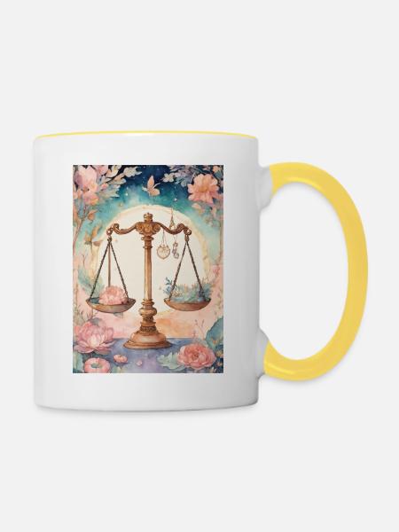 Sternzeichen Waage - Tasse zweifarbig - Weiß/Gelb