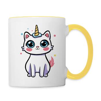 Chat licorne - Mug contrasté - blanc/jaune - Droite