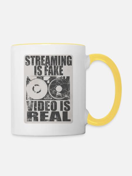 Video is real - Tasse zweifarbig - Weiß/Gelb