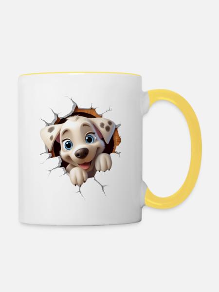 Pfoten-Durchbruch - Tasse zweifarbig - Weiß/Gelb
