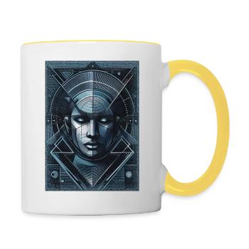 Visage bleu de l’homme de l’espace - Mug contrasté - blanc/jaune - Droite