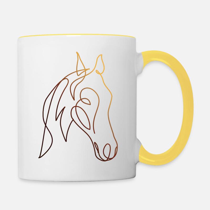 Dessin au trait CHEVAL - Mug contrasté - blanc/jaune