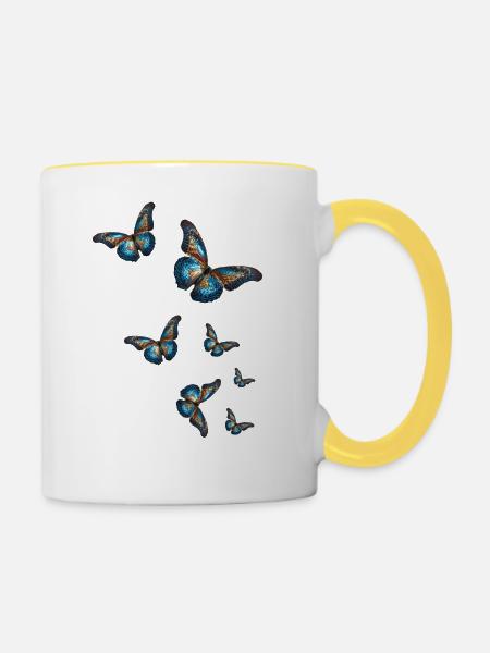 Butterflies,Sequins,Butterfly,Blue - Contrasting Mug - white/yellow