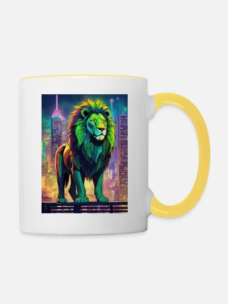 Löwe Digital - Tasse zweifarbig - Weiß/Gelb