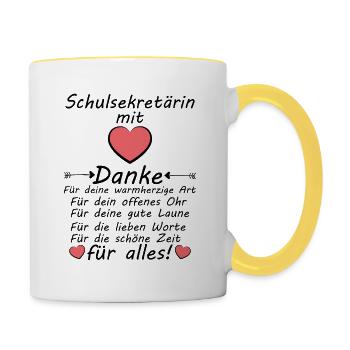 schulsekretärin Schul Sekretärin Danke Abschied - Tasse zweifarbig - Weiß/Gelb - Rechts