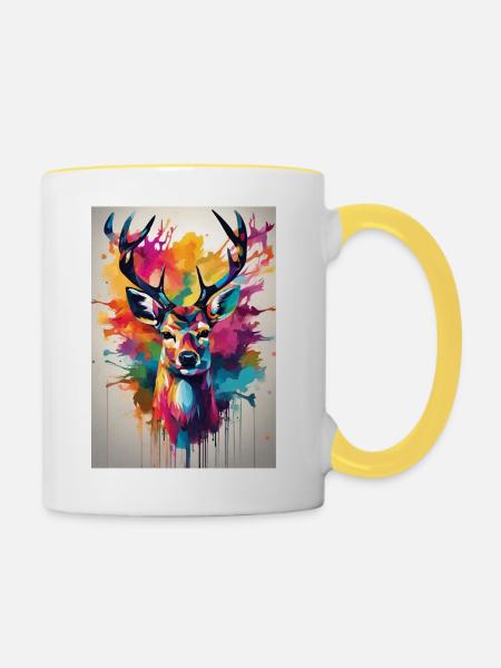 Bunter Hirschkopf - Tasse zweifarbig - Weiß/Gelb