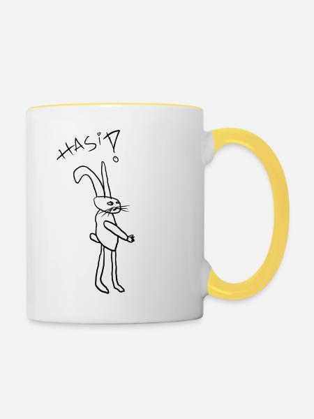 Hase - Tasse zweifarbig - Weiß/Gelb