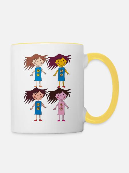 vier mädchen lustig - Tasse zweifarbig - Weiß/Gelb