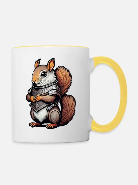 Krieger-Eichhörnchen Illustration - Tasse zweifarbig - Weiß/Gelb