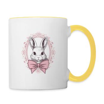 Vintage Coquette Bunny with Pink Ribbon - Contrasting Mug - white/yellow - Right
