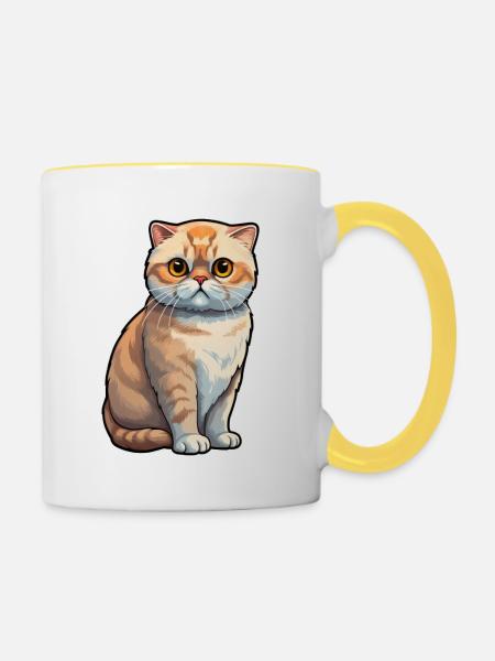 Scottish Fold Katze - Tasse zweifarbig - Weiß/Gelb