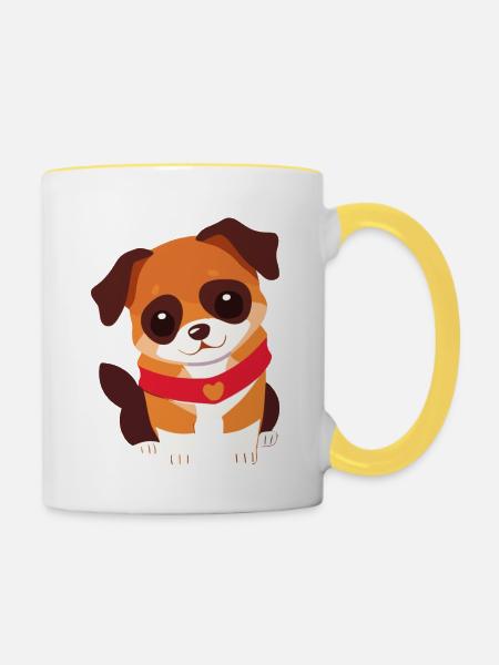 süßer Welpe Hund - Tasse zweifarbig - Weiß/Gelb