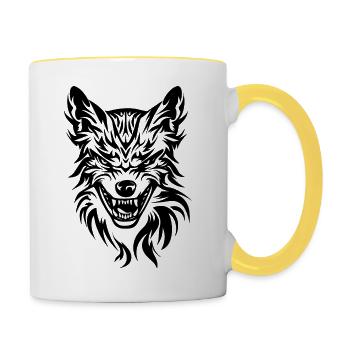 Wolf black and white - Contrasting Mug - white/yellow - Right